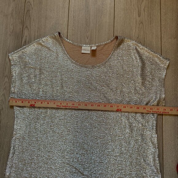Chico's Silver Metallic Short-Sleeve Top Womens XL Casualchic Eveningwear - Picture 6 of 6